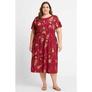 NWT Ann Taylor Loft Midi Dress Plus Size 26 4X Pink Floral Short Sleeves Jersey